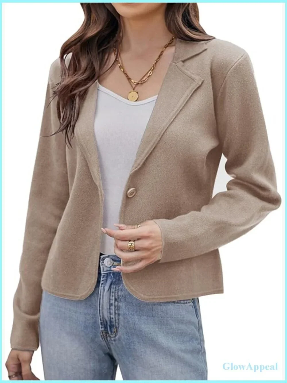 Cropped Knit Blazer Lightweight Button Front Sweater Jacket S-XXL